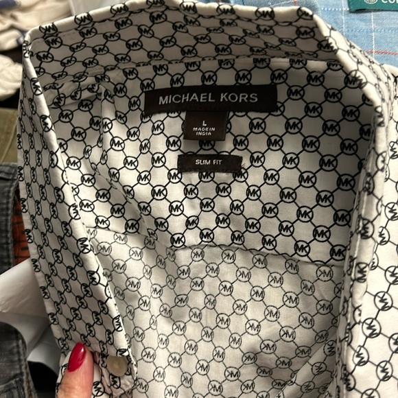 MICHEAL KORS Short Sleeve Button Down Slim Fit Shirt MK Logo Size L - Picture 6 of 6